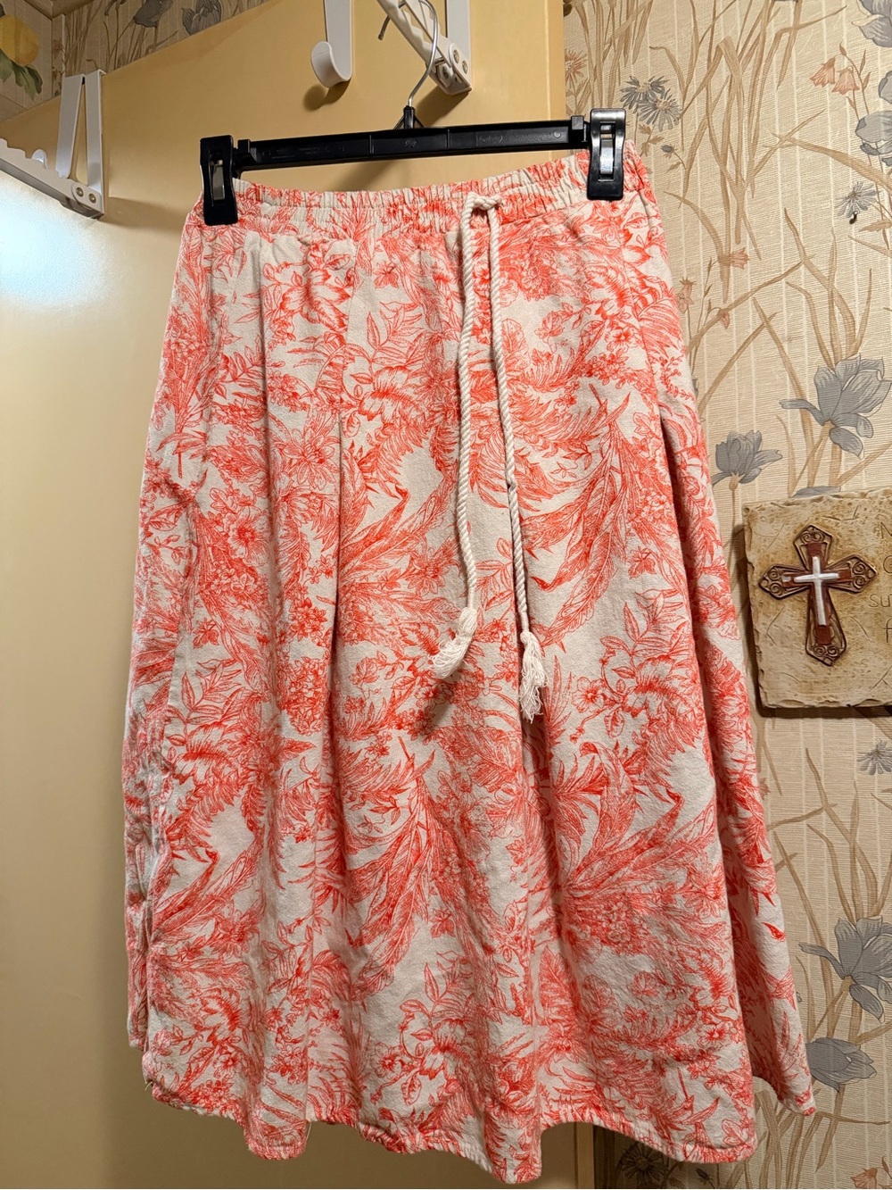 Women's Coral  A-Line Skirt with Drawstring Linen